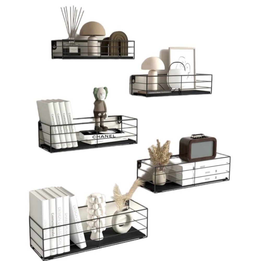 Set of 5 Floating Shelves Wall Mounted Black Hanging Storage Wall Shelf